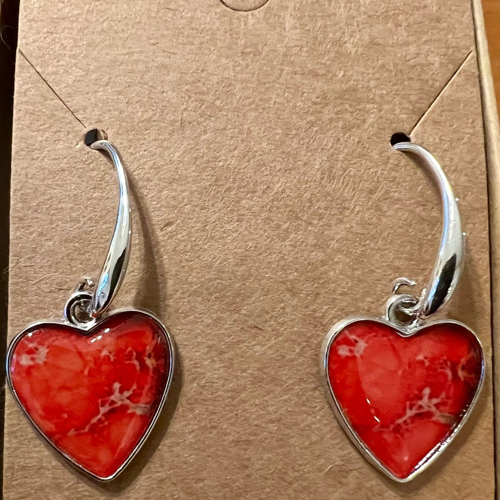 Fashion Jewelry Silver & Red Heart Earrings